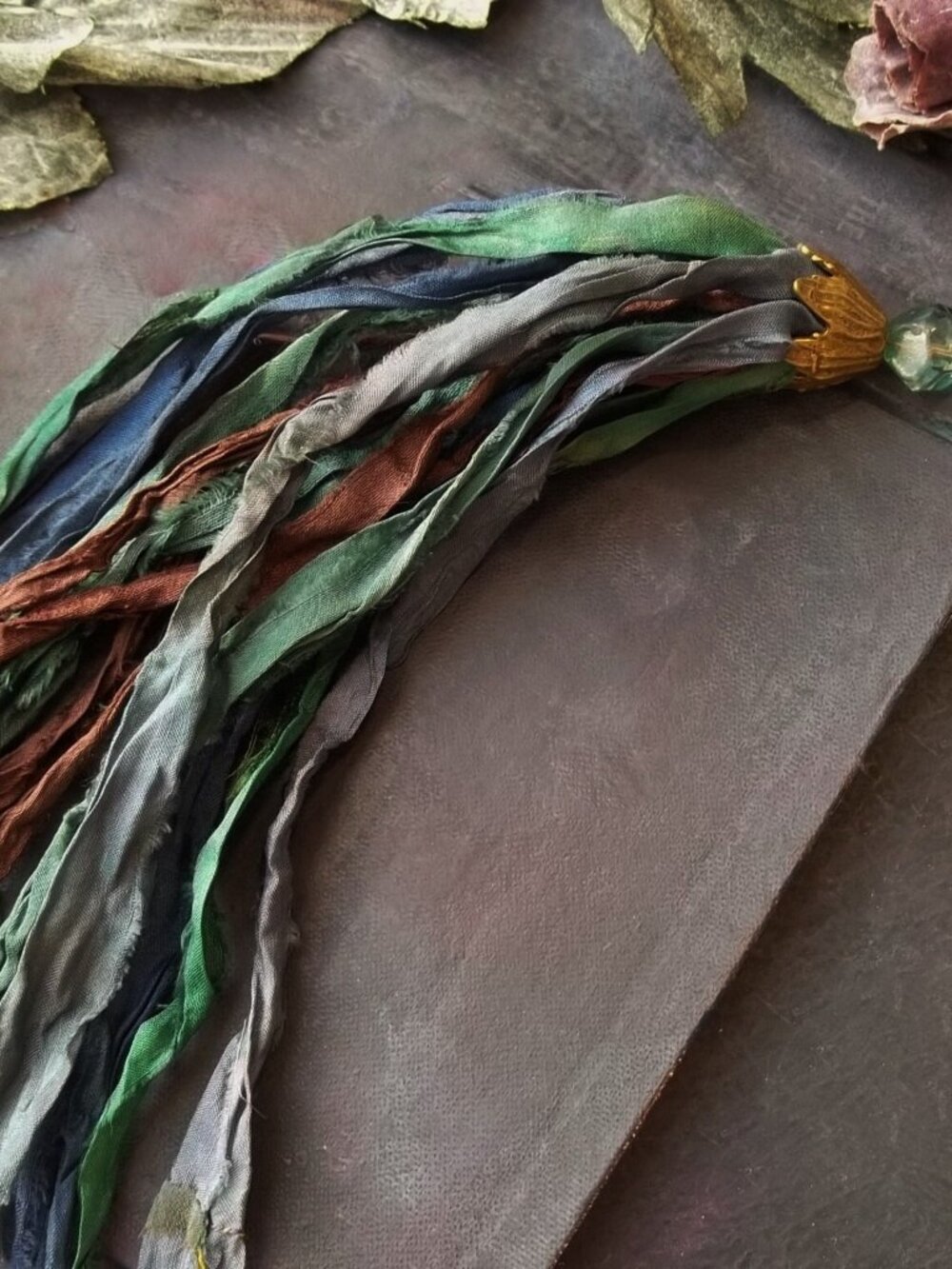 Handmade Recycled Sari Silk Tassel Keychain Boho Purse Charm Heart Clasp